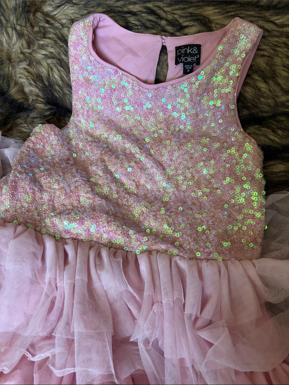 Pink & Violet - Sparkling Pink Sequin Tiered Tulle Celebration Dress/Costume 12